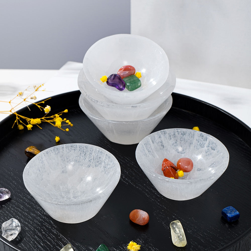 Natural Healing White Selenite Carved Quartz Crystal Small Bowls