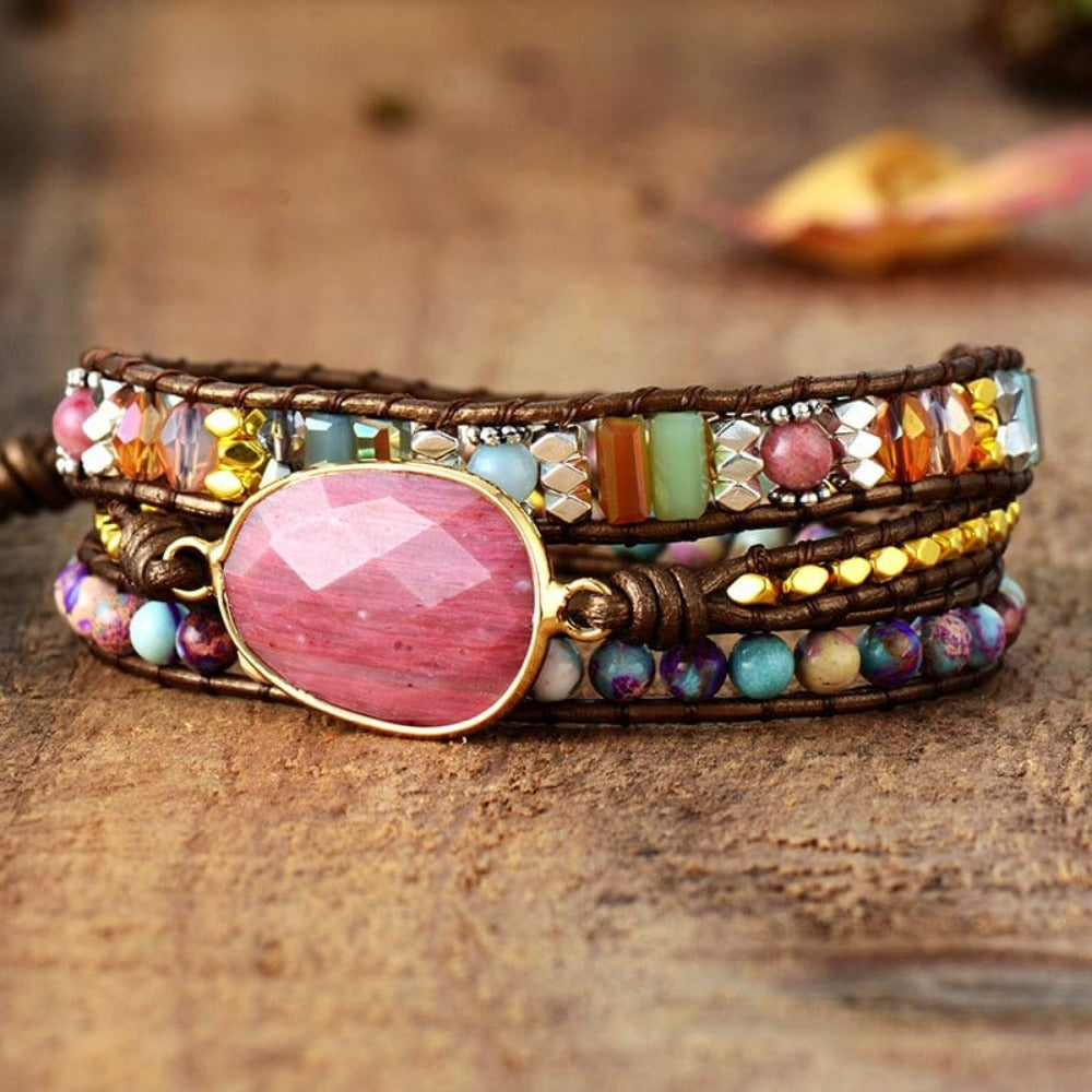 Yoga Bead Bracelet Statement Art Spiritual Meditation Rhodochrosite Protection Bracelet Negative Energy Mental Health Bangle