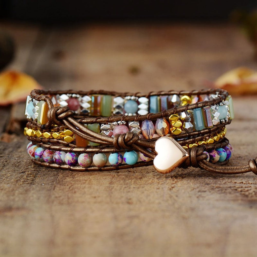 Leather Wrap Band Healing Stone Band Gifts For Her Crystal Weaving Chakra Jewelry Bracelet Gifts