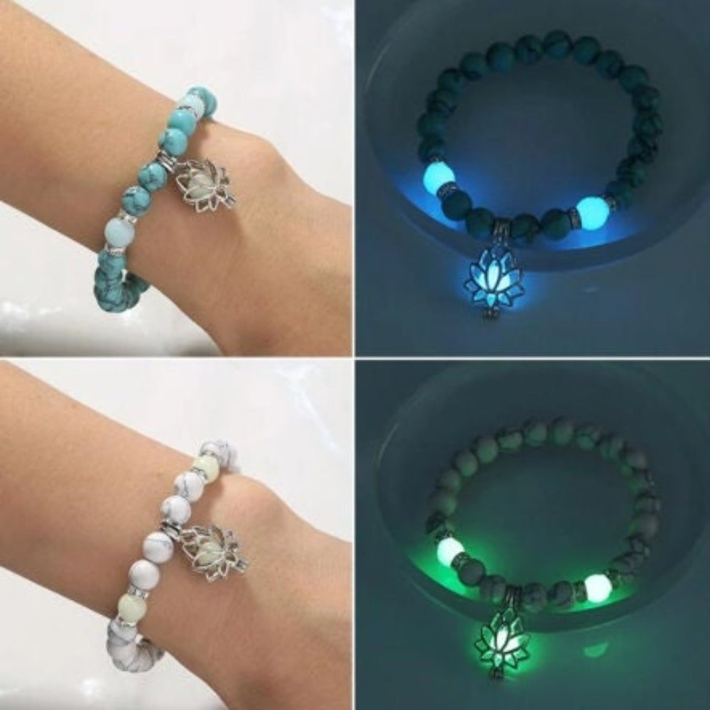 Women Bracelet Valentines Gift Valentine's Day Gift Unisex Bracelet Stretch Bracelet Natural Stone Natural Gemstone Luminous Bracelet Lotus Charm Bracelet
