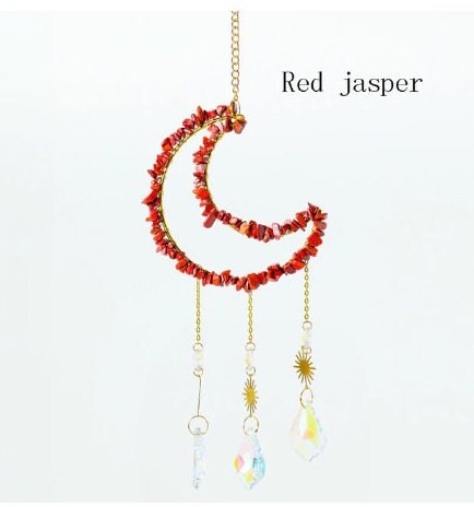 Beautiful Natural Raw Stone Moon Shaped Wind Chime Decor