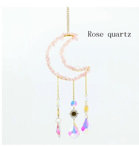 Beautiful Natural Raw Stone Moon Shaped Wind Chime Decor