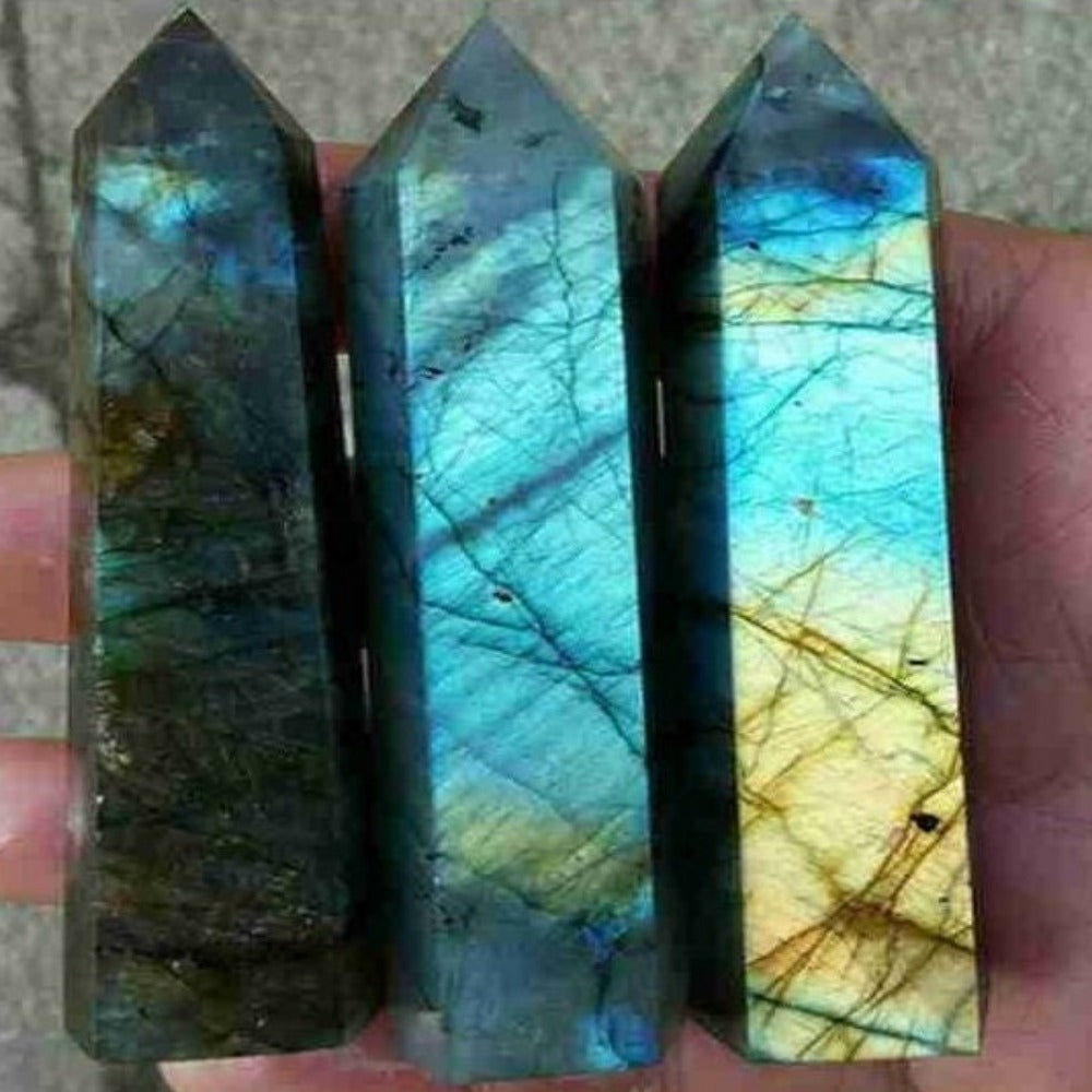 Quartz Crystal Point Obelisk Wand Ornament Gift Natural Labradorite Moonstone Crystal Meditation Crystals Home Decor