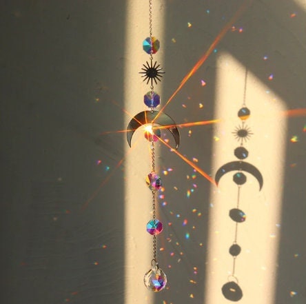 Crystal Wind Chime Moon Sun Dream Catcher Rainbow Chaser