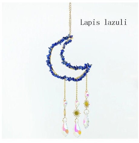 Beautiful Natural Raw Stone Moon Shaped Wind Chime Decor
