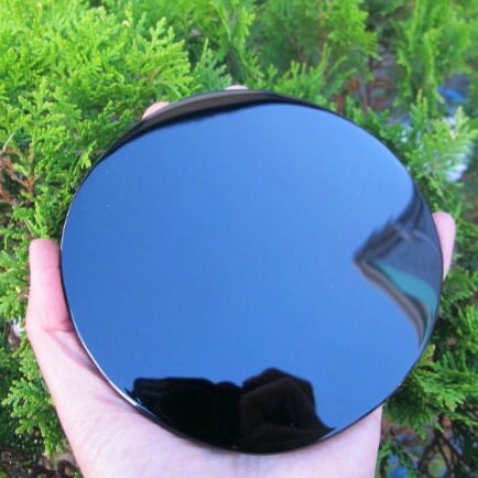 Natural Black Obsidian Scrying Mirror With Stand Healing Decor
