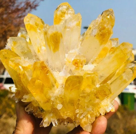 Natural Rare Yellow Phantom Quartz Crystal Cluster Specimen