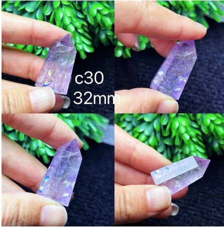 Natural Amethyst Rainbow Crystal Point Healing Meditation Stone