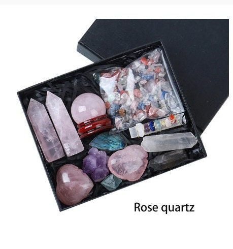 Natural Crystal Point Healing Chakra Stone Collection Set Gift Box