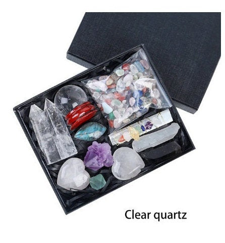 Natural Crystal Point Healing Chakra Stone Collection Set Gift Box