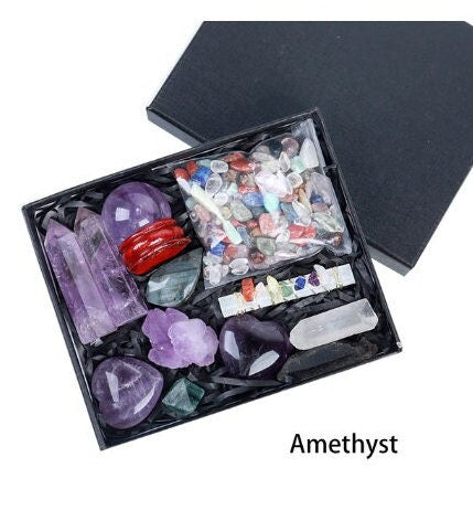 Natural Crystal Point Healing Chakra Stone Collection Set Gift Box