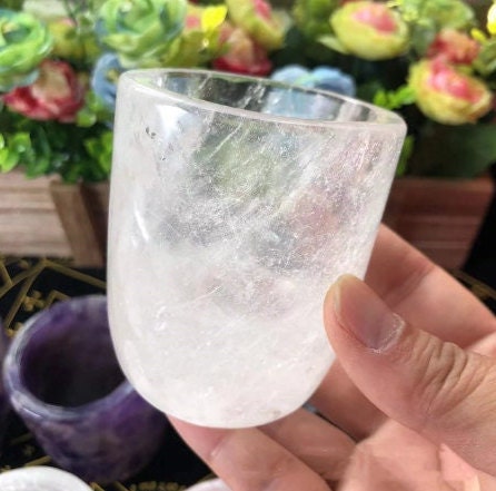 Natural Crystal Quartz Small Drinking Cup Carved Raw Stone