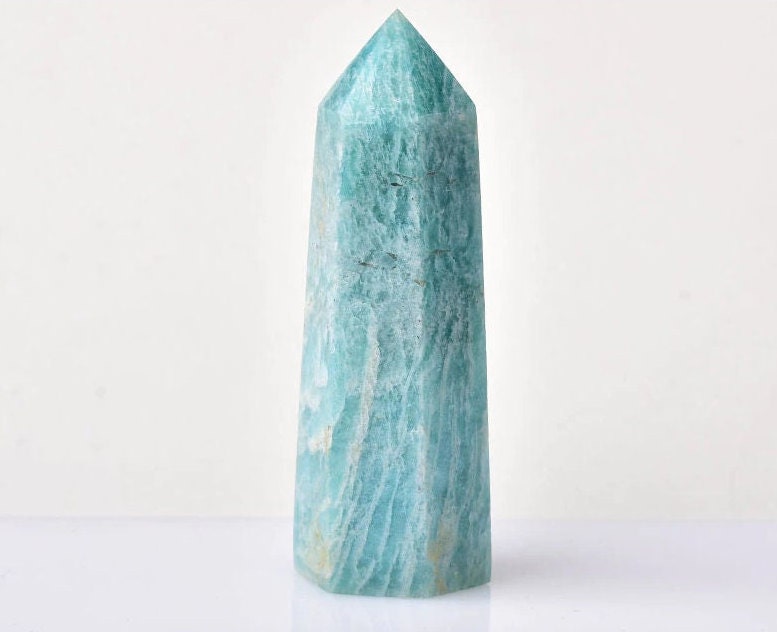Natural Amazonite Crystal Point Tower Healing Obelisk Reseda Quartz