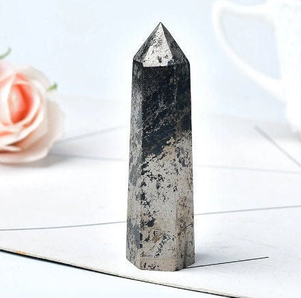 Natural Crystal Home Decor Hematite Crystal Healing Stone Genuine Crystal Energy Stone Pyramid Crystal Wand Crystal Quartz Crystal Point Christmas gift Beautiful Ornament