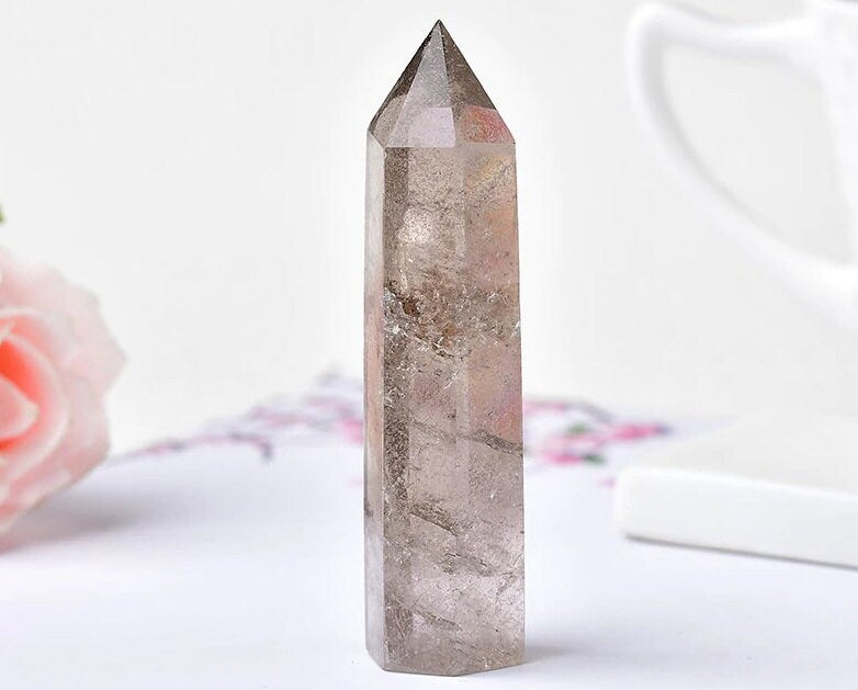 Natural Smoky Quartz Crystal Point Obelisk Wand Tower