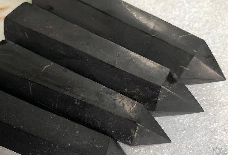 Natural Shungite Point Crystal Healing Hypo-graphite Tower