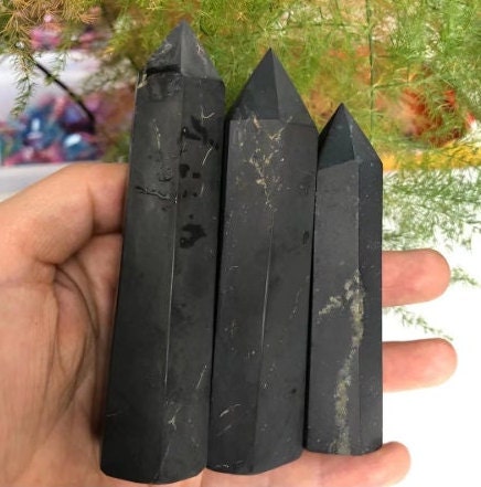 Natural Shungite Point Crystal Healing Hypo-graphite Tower