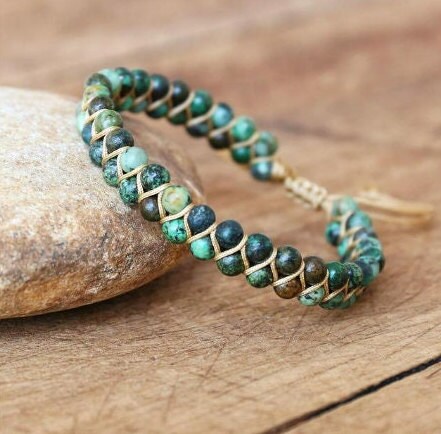 Double Layer African Jasper Stone Bracelet Bohemian Yoga Jewelry