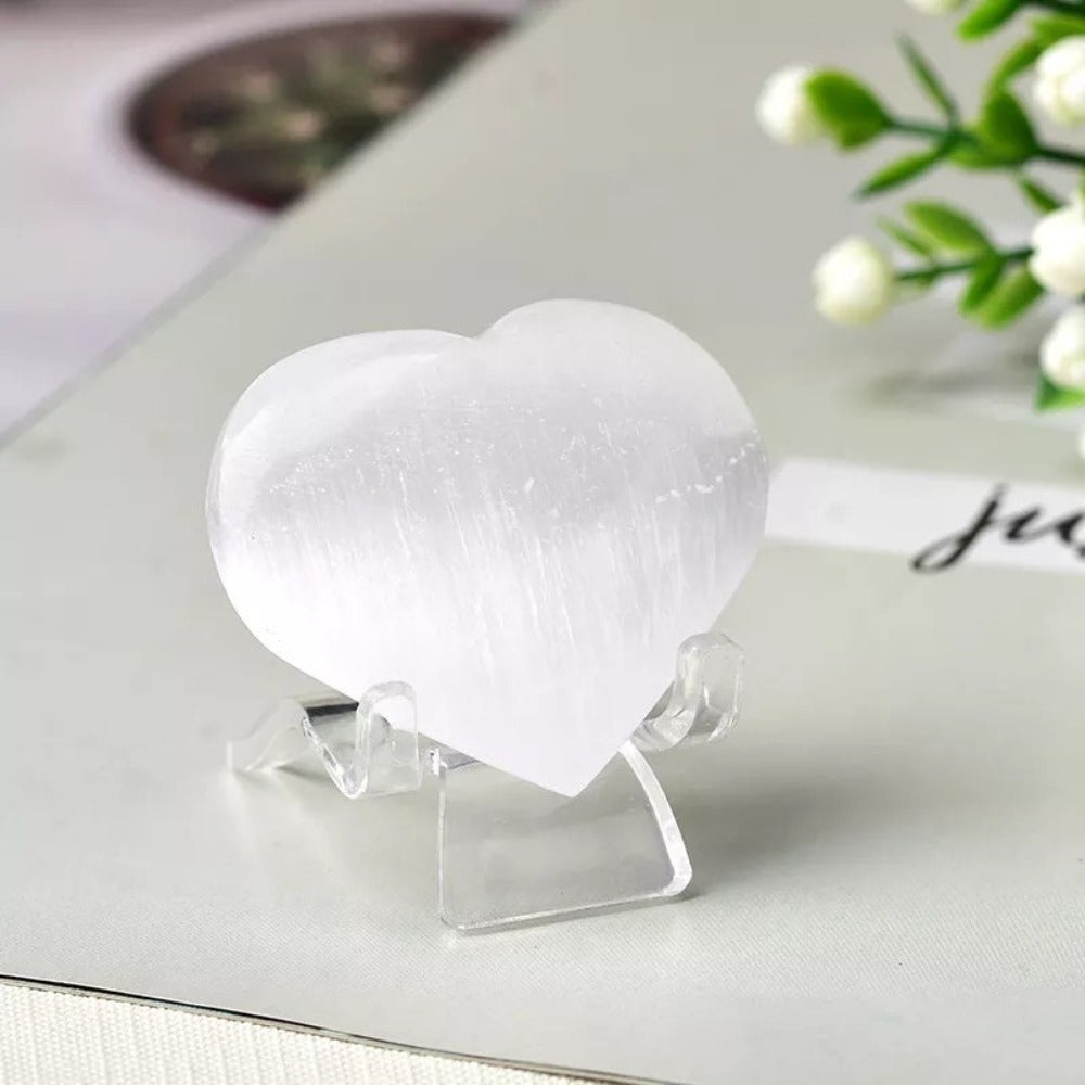 White Selenite Heart Valentines Day Gift Selenite Gemstone Raw Crystals Natural Stone Natural Selenite