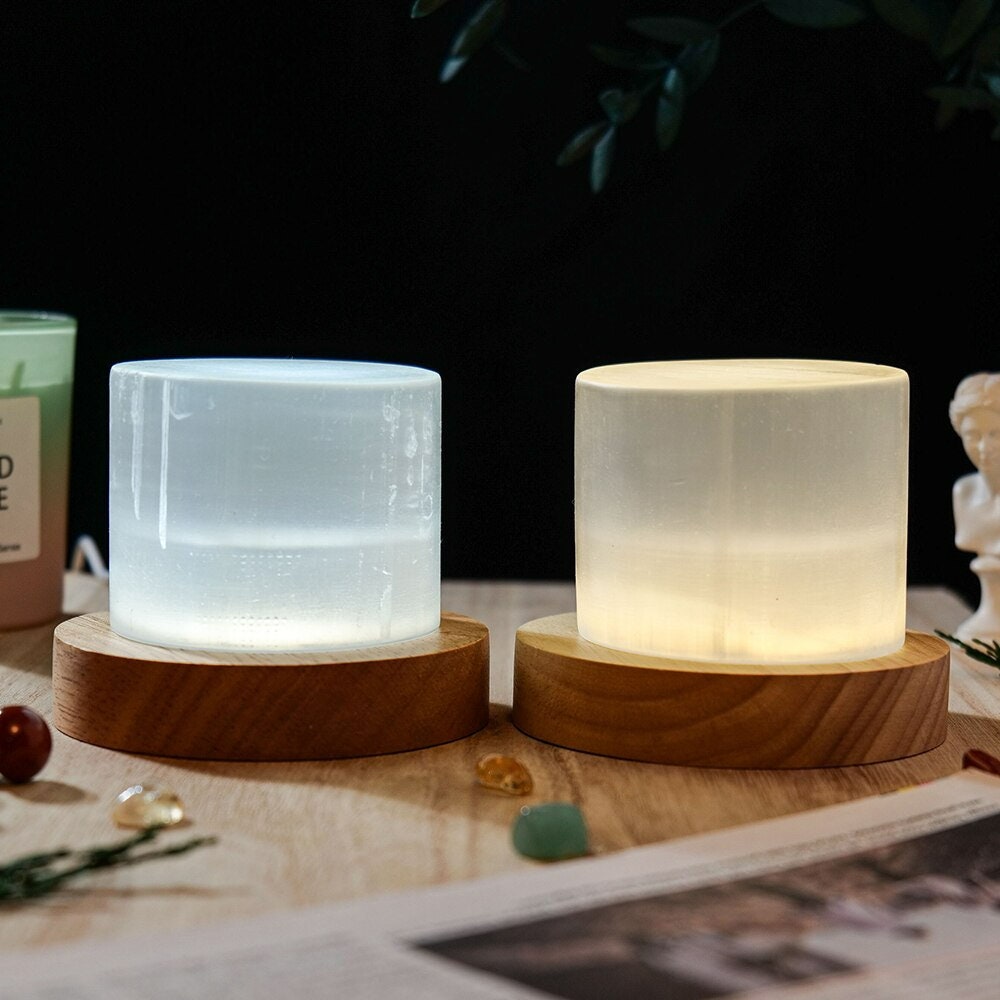 Natural White Selenite Crystal Quartz Lamp Nightstand Lamp