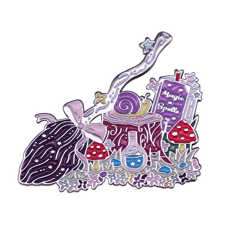 Magical Witch Brooch Magic Spell Book Flowers Brooch Enamel Witch Pin Christmas Gift