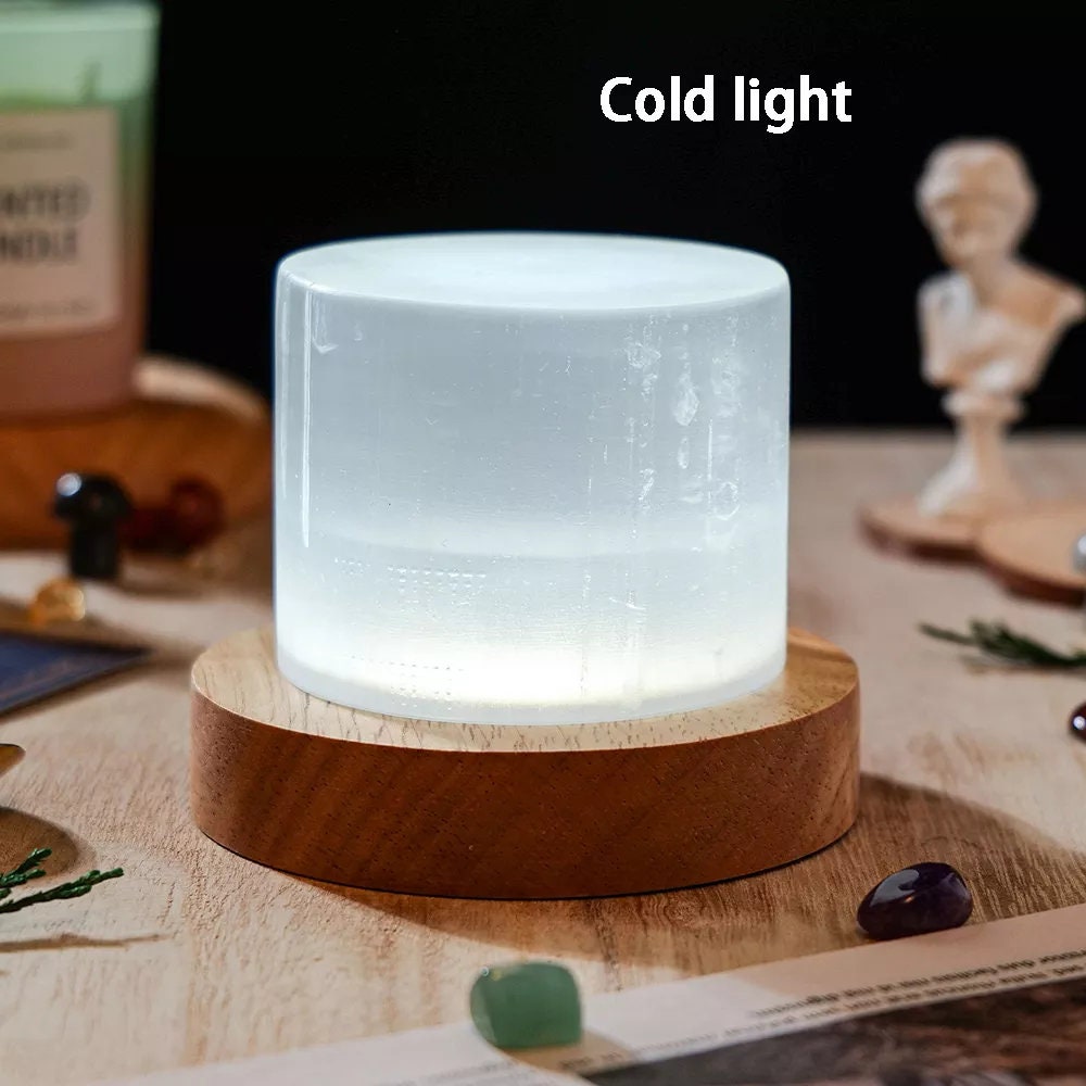 Natural White Selenite Crystal Quartz Lamp Nightstand Lamp