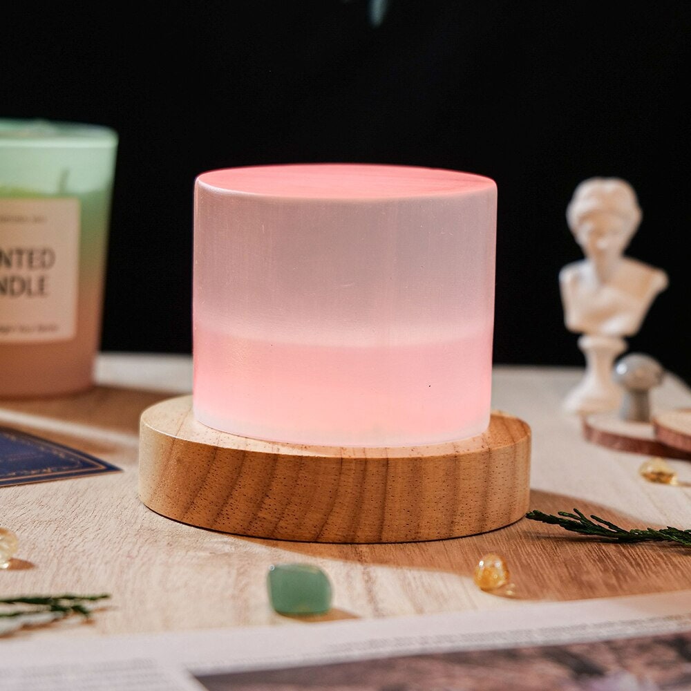 Natural White Selenite Crystal Quartz Lamp Nightstand Lamp