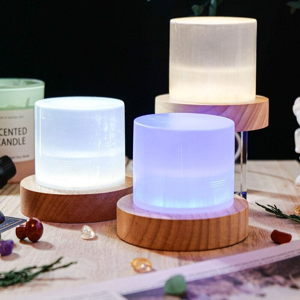 White Selenite Nightstand Lamp Night Lamp Natural Selenite Gem Natural Quartz Natural Crystal Mineral Crystal Lamp