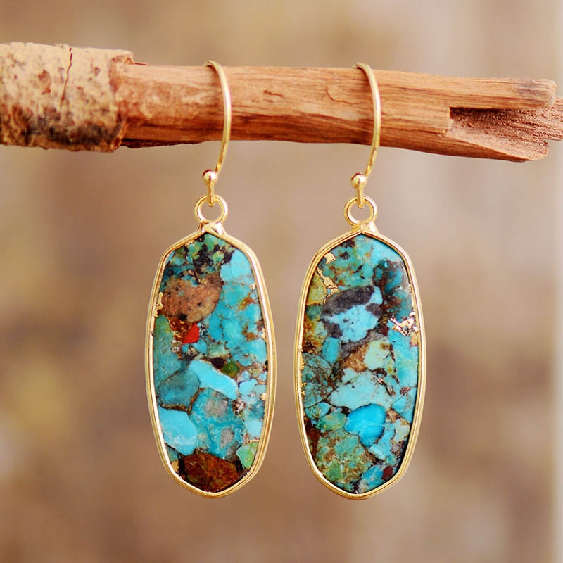 Natural Turquoises Stone Dangle Women Silver/Gold Earrings