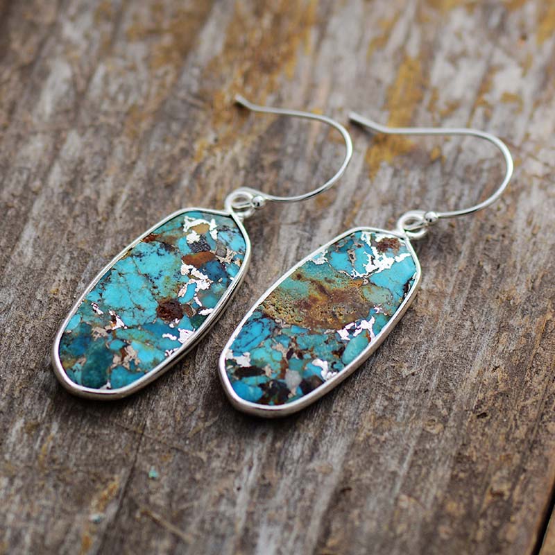 Natural Turquoises Stone Dangle Women Silver/Gold Earrings