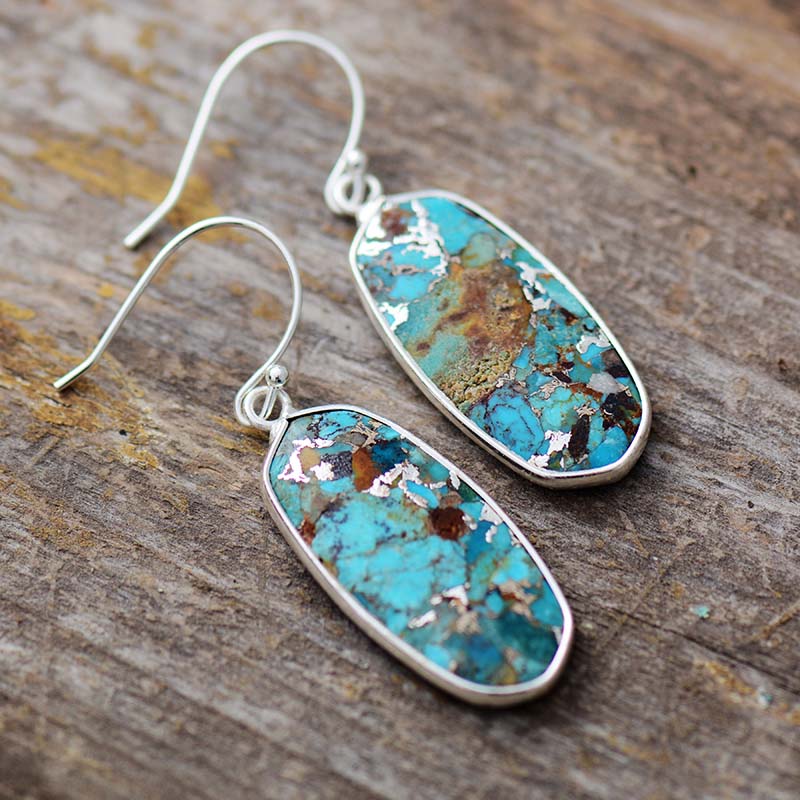 Natural Turquoises Stone Dangle Women Silver/Gold Earrings