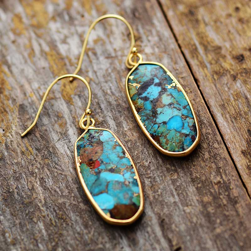 Natural Turquoises Stone Dangle Women Silver/Gold Earrings