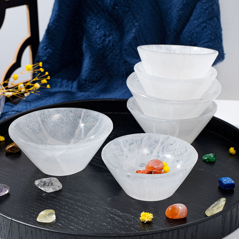 Natural Healing White Selenite Carved Quartz Crystal Small Bowls