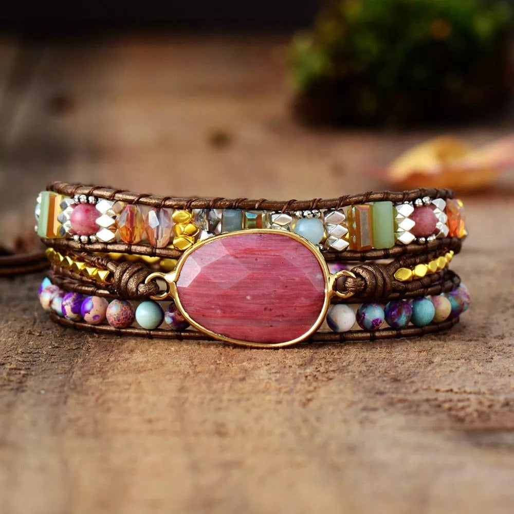 Natural Rhodochrosite Healing Stone Bracelet Meditation Charms