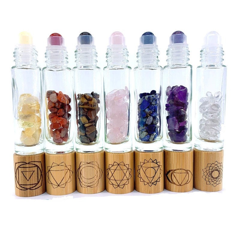 7 Pcs Set Crystal Chip Essential Oil Roller Chakra Stones Bottle