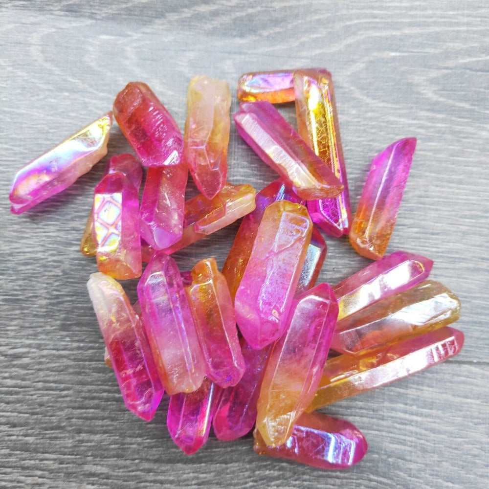 Natural Angel Aura Pink Yellow Tune Quartz Crystals