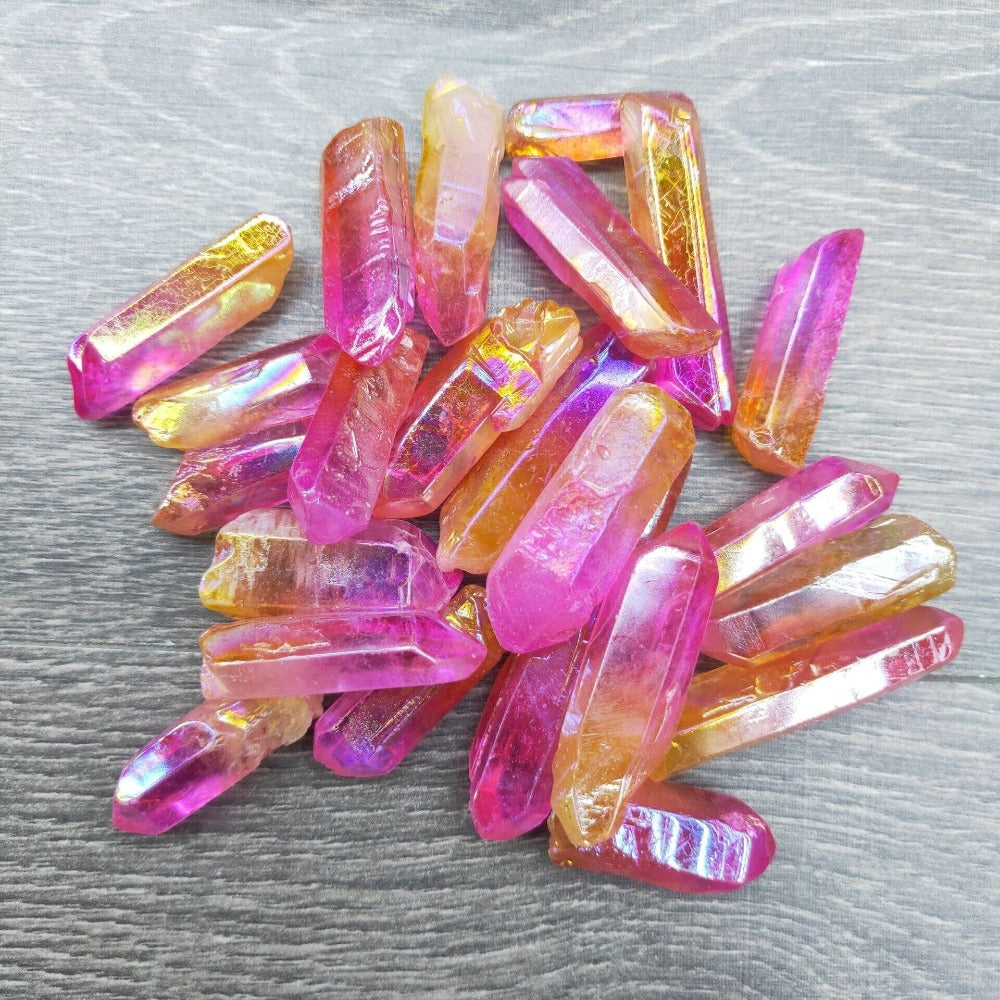 Natural Angel Aura Pink Yellow Tune Quartz Crystals