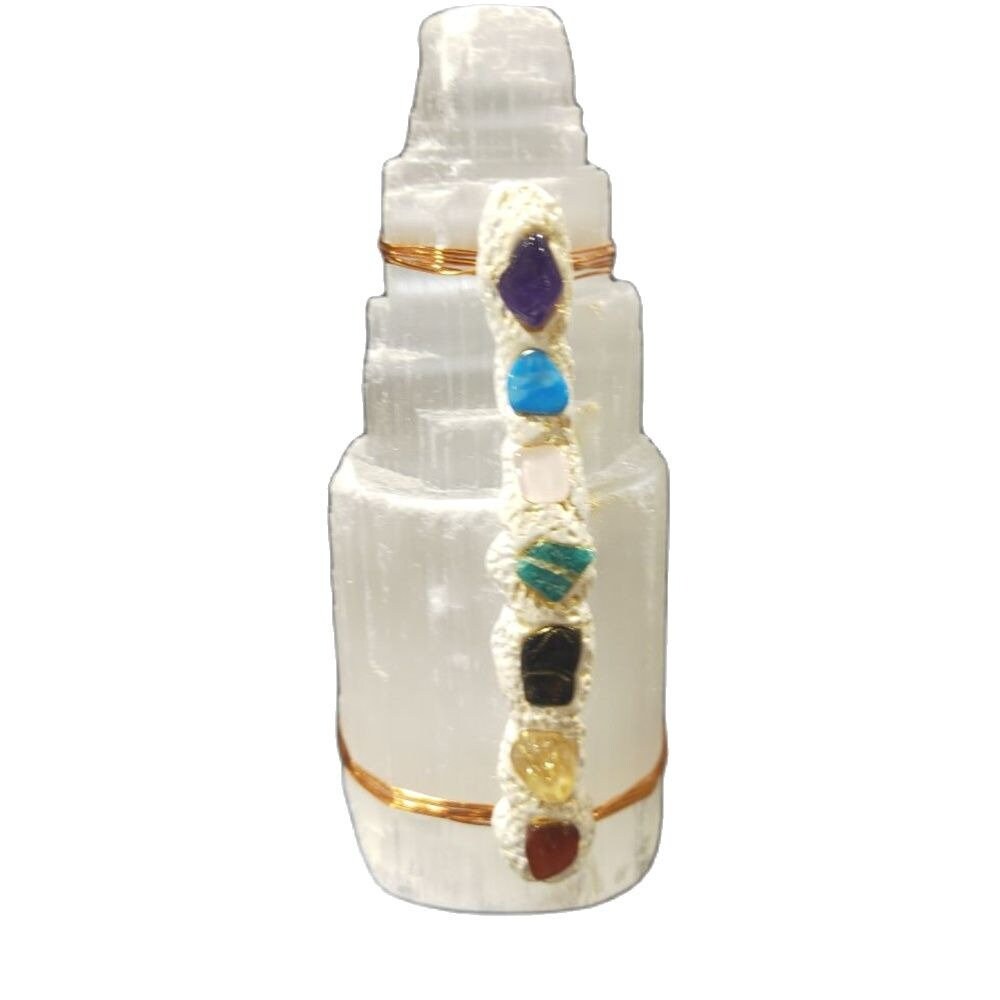 Natural Quartz Crystal Selenite Tower Lamp Chakra Ornament