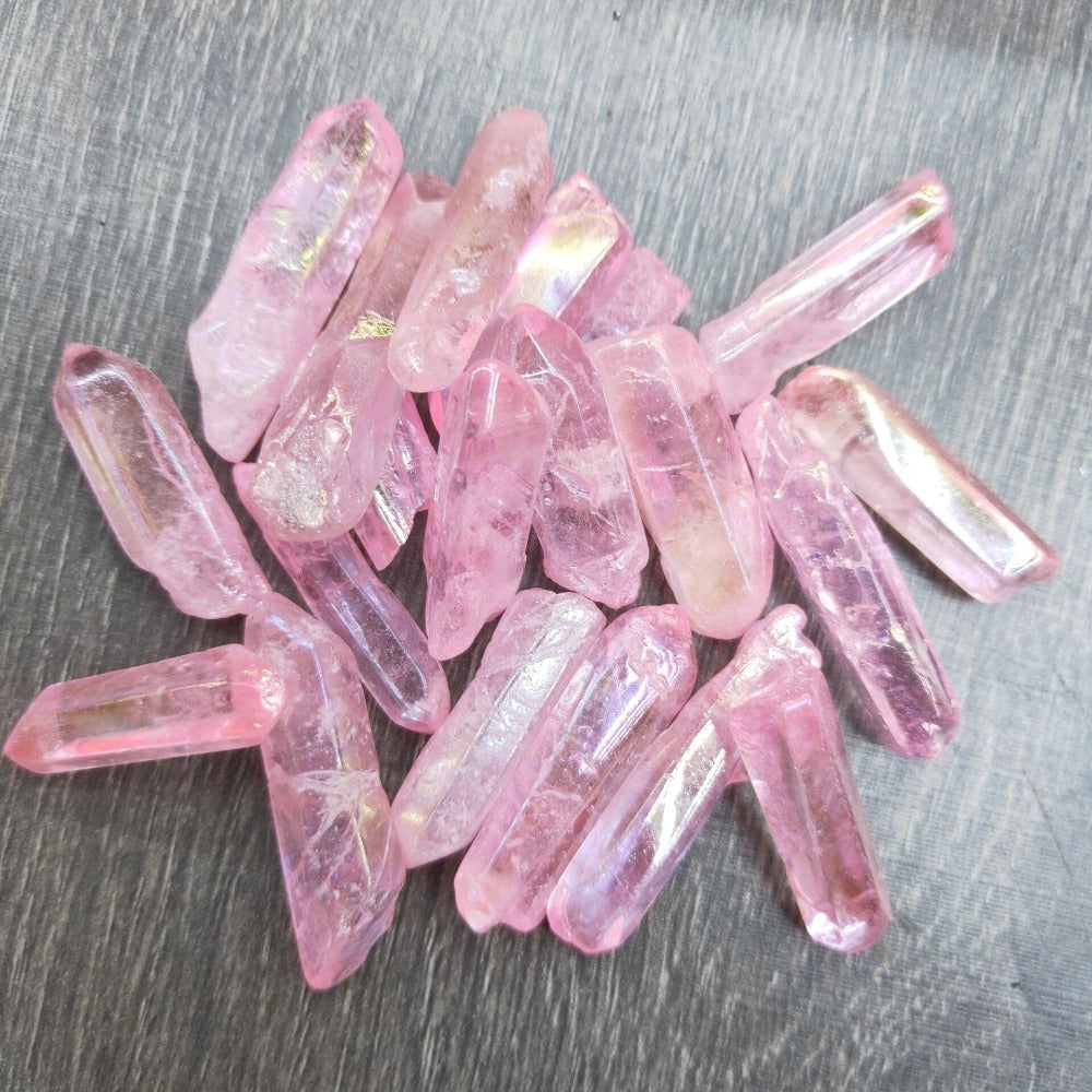 Tumbled Natural Aura Angel Quartz Wand Pink Crystal Gems