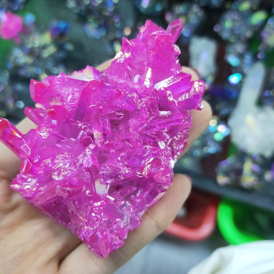 Natural Pink Aura Quartz Crystal Cluster