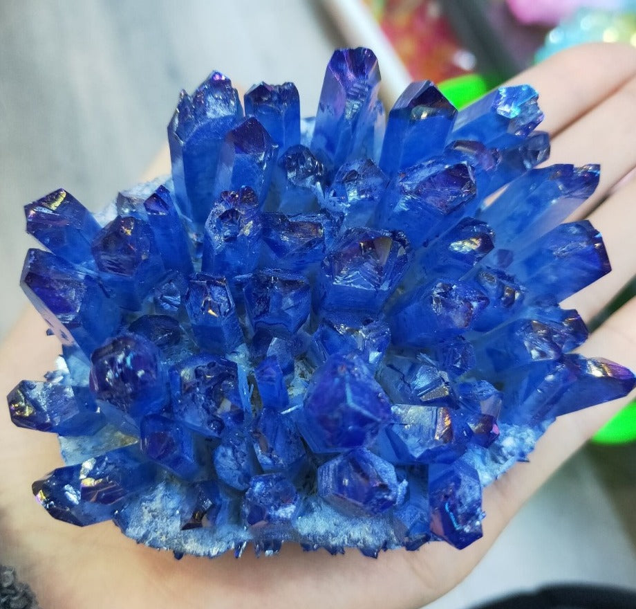 Natural Blue Aura Quartz Crystal Cluster