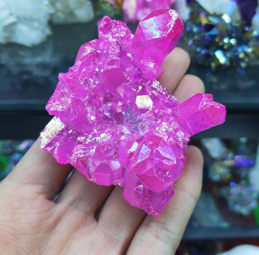 Natural Pink Aura Quartz Crystal Cluster