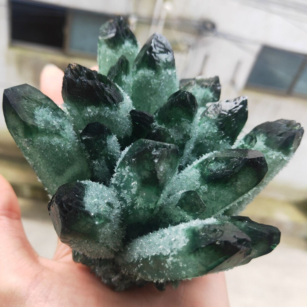 Green Ghost Phantom Natural Quartz Crystal Cluster