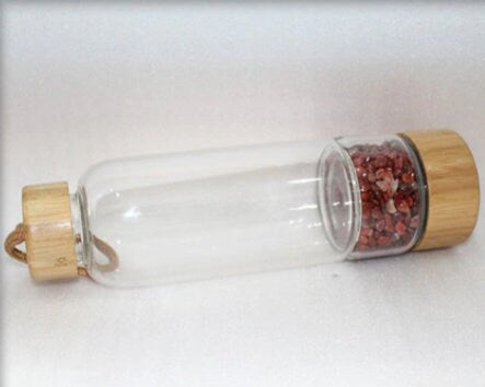 Natural Red Agate Blue Fluorite Crystal Quartz Infused Water Bottle