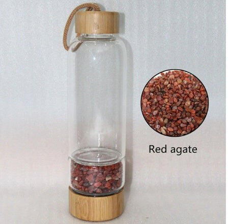 Natural Red Agate Blue Fluorite Crystal Quartz Infused Water Bottle