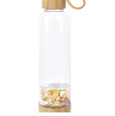 Natural Crystal Infused Drinking Bamboo Water Bottle Quartz Crystal