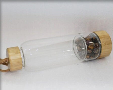 Natural Crystal Infused Drinking Bamboo Water Bottle Quartz Crystal