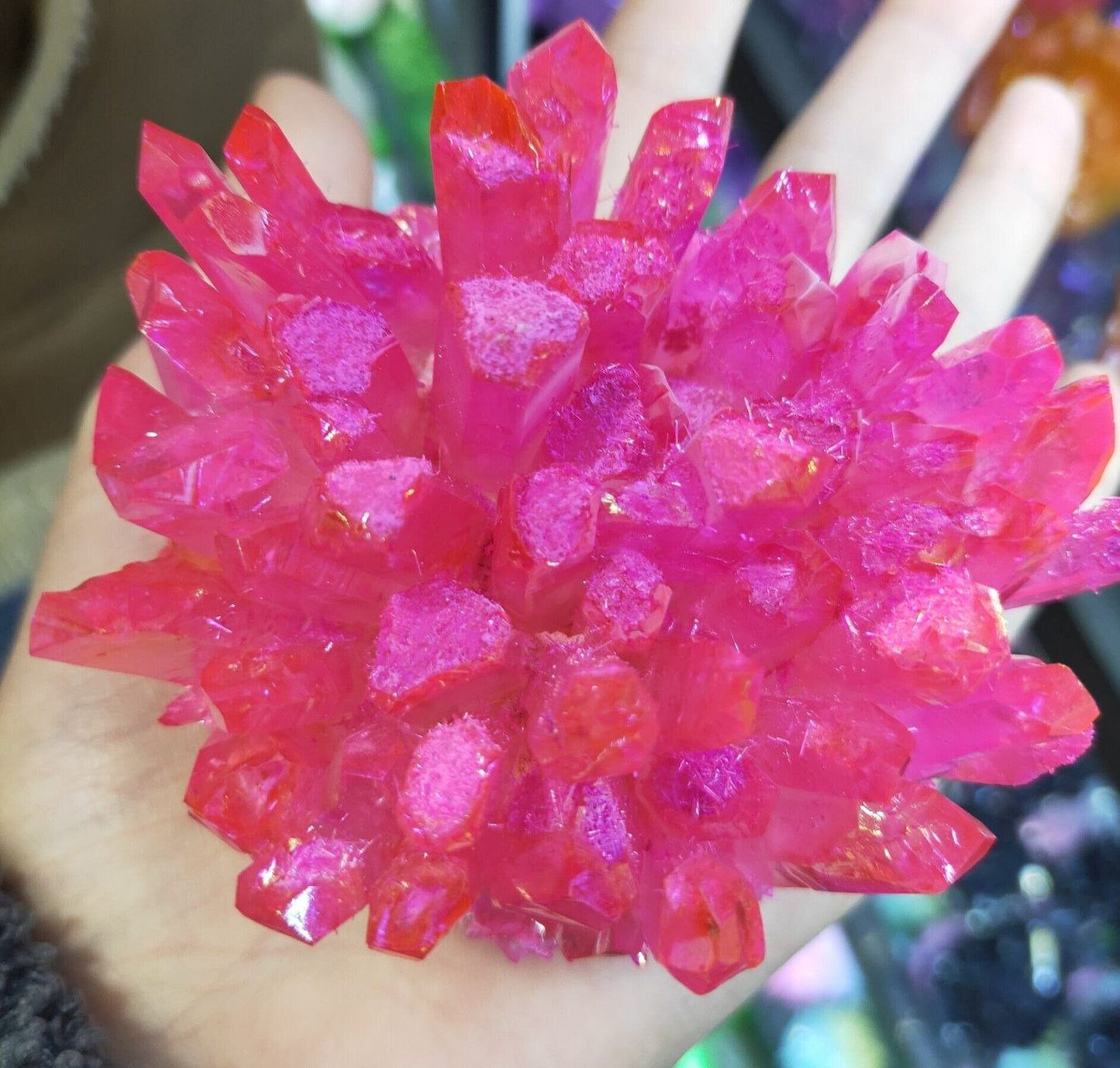 Natural Electroplate Red Aura Quartz Crystal Cluster