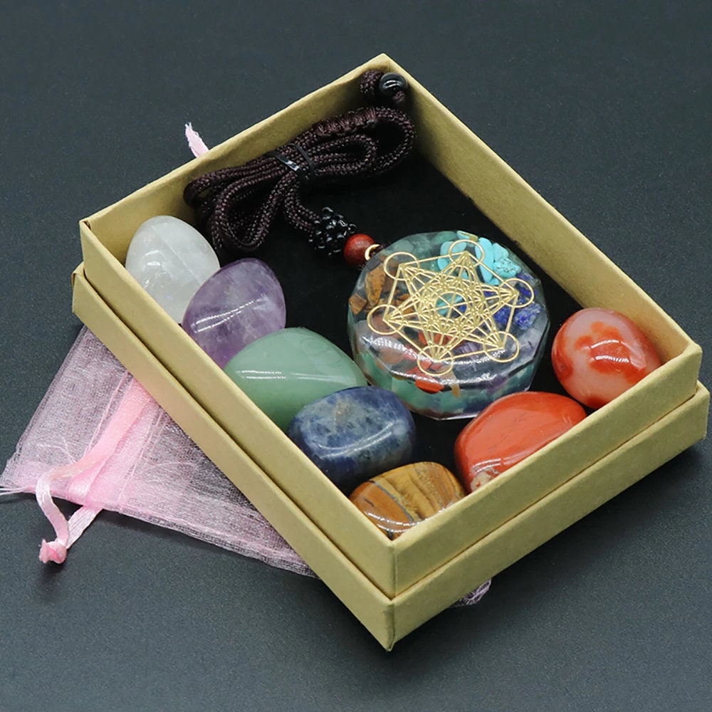 Natural Orgone 7 Chakra Healing Crystals Quartz Necklace Pendant Kit