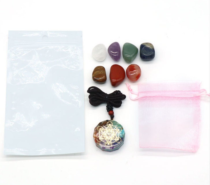 Natural Orgone 7 Chakra Healing Crystals Quartz Necklace Pendant Kit